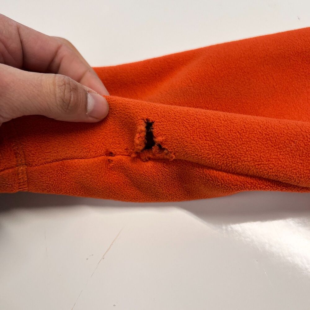 LL Bean Kids Fleece Jacket Orange Full Zip Mock Neck Hole Flaw As Is - Picture 6 of 7